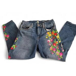 7 For All Man Kind Floral Embroidered Denim High-Waist Skinny Cottage 2010s - 27